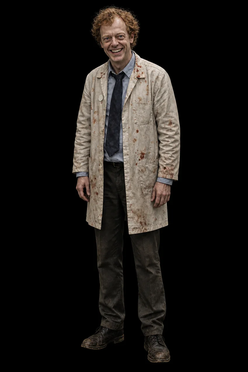 Full-length character portrait of Dr Erwin Malade